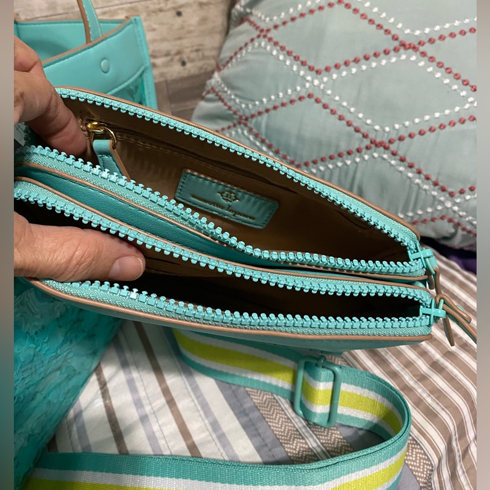 NEW 🆕 nanette lepore Arianna clear logo satchel with solid wristlet Teal SALE - Picture 7 of 9